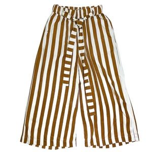 ASOS Pull & Bear Brown & Cream Striped Wide Leg Cropped Pants Size Small